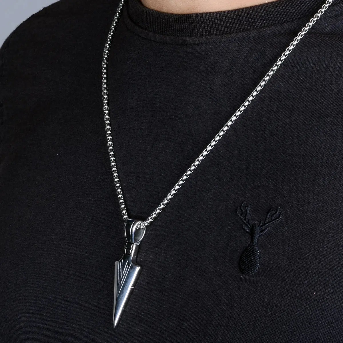 Silver necklace men's locket with a pendant for men on a black shirt by Supreme Stud